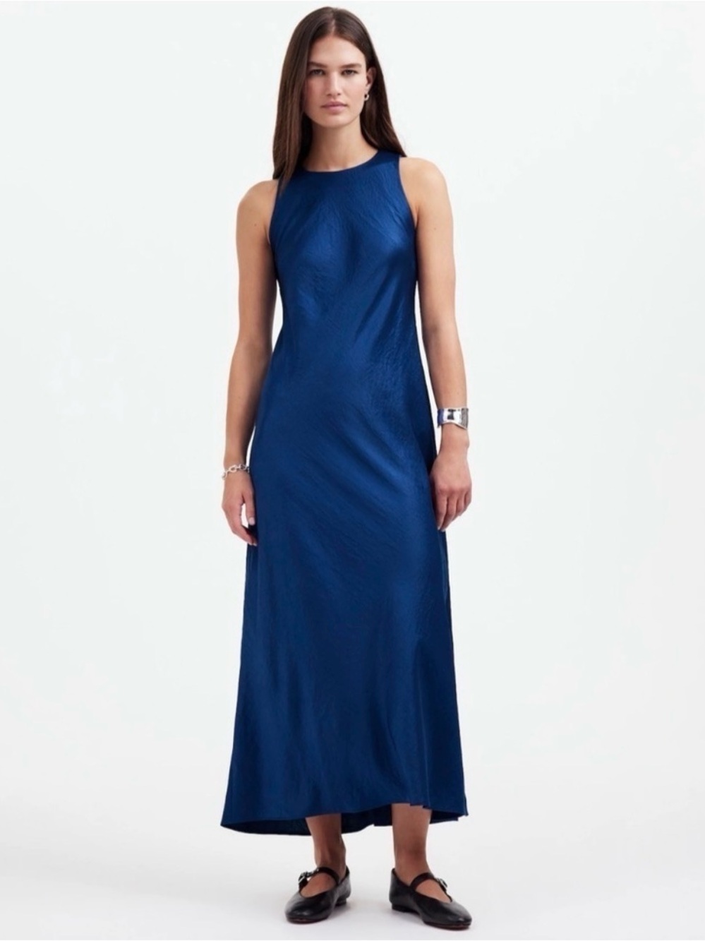 Madewell Sleeveless Maxi Dress Deep Cobalt Blue Jeweltone Satin Size 4 NWT